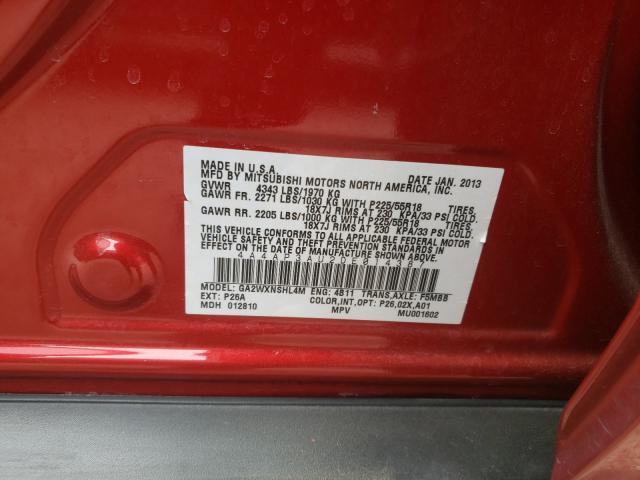 2013 MITSUBISHI OUTLANDER 4A4AP3AU2DE014387