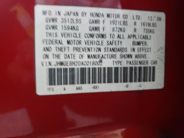 2010 HONDA FIT JHMGE8H20AC018002