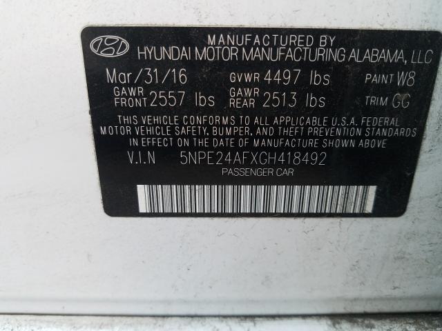 2016 Hyundai Sonata Se 2.4L(VIN: 5NPE24AFXGH418492