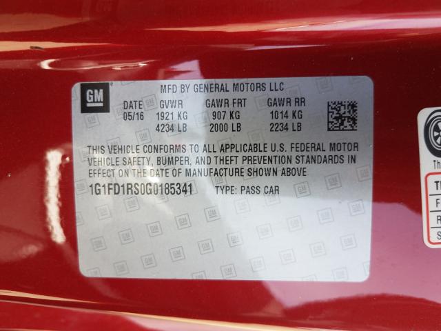 2016 CHEVROLET CAMARO LT 1G1FD1RS0G0185341