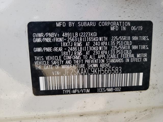 2019 SUBARU FORESTER S JF2SKAKC9KH566583