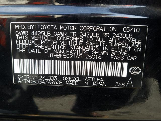 2010 LEXUS IS 250 - JTHBF5C21A5126016