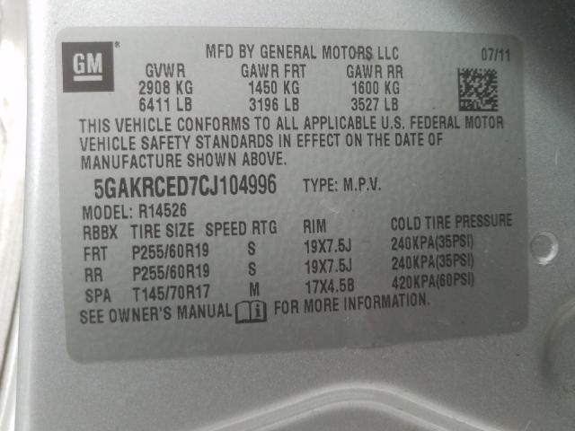 2012 BUICK ENCLAVE 5GAKRCED7CJ104996