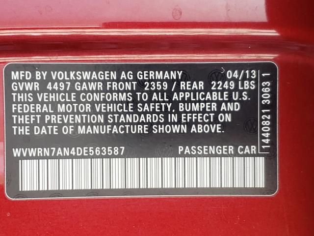 2013 VOLKSWAGEN CC LUXURY WVWRN7AN4DE563587