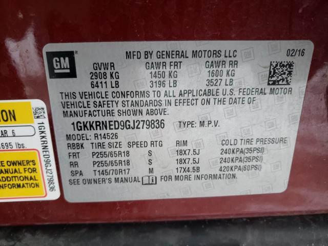 2016 GMC ACADIA SLE 1GKKRNED9GJ279836