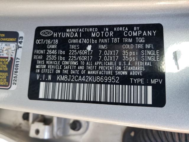 2019 HYUNDAI TUCSON SE KM8J2CA42KU869952