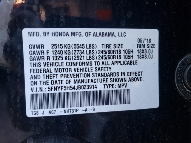 2018 HONDA PILOT EXL 5FNYF5H54JB023914