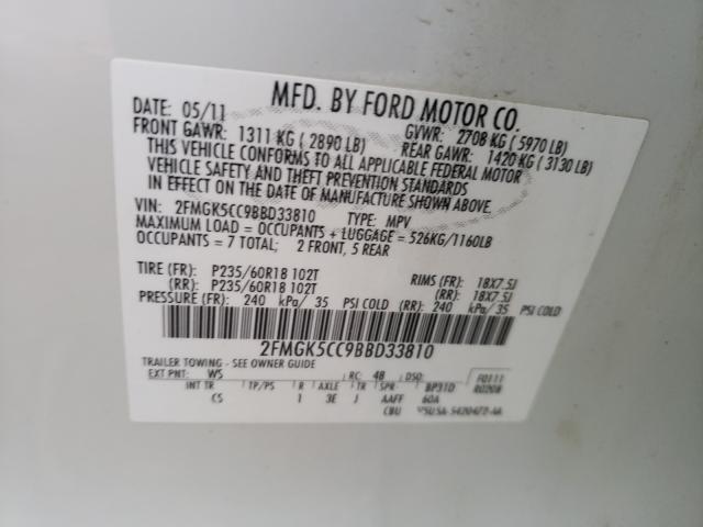 2011 FORD FLEX SEL 2FMGK5CC9BBD33810