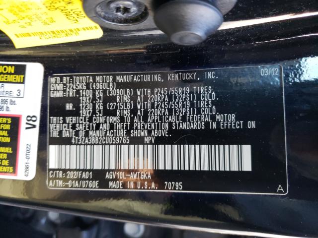 2012 TOYOTA VENZA LE 4T3ZA3BB2CU059765