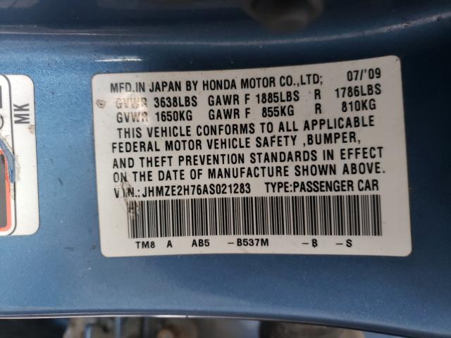 2010 HONDA INSIGHT EX JHMZE2H76AS021283