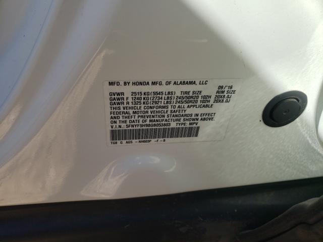 2016 HONDA PILOT TOUR 5FNYF5H98GB053803