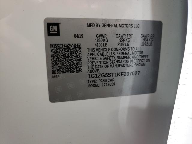 2019 CHEVROLET MALIBU RS 1G1ZG5ST1KF207027