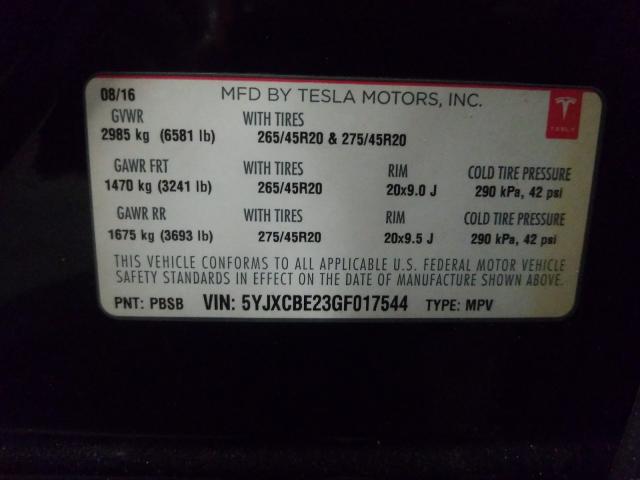 2016 TESLA MODEL X 5YJXCBE23GF017544