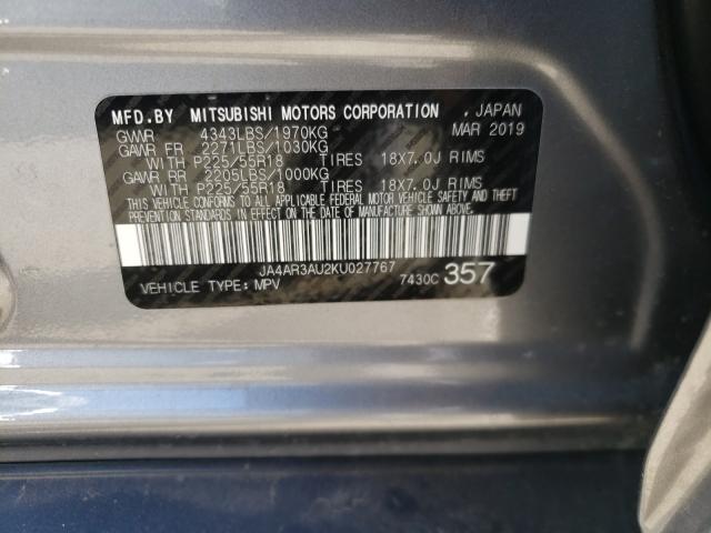 2019 MITSUBISHI OUTLANDER JA4AR3AU2KU027767