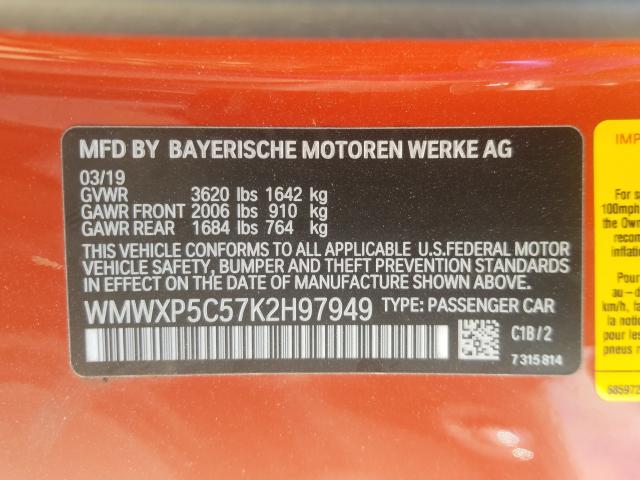 2019 MINI COOPER WMWXP5C57K2H97949
