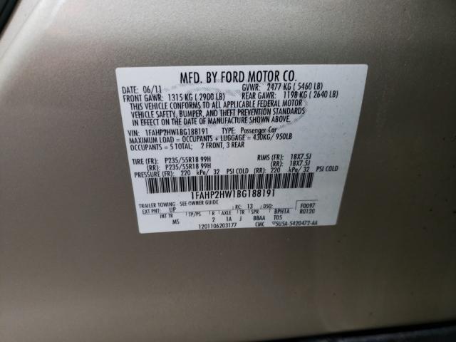 2011 FORD TAURUS SEL 1FAHP2HW1BG188191