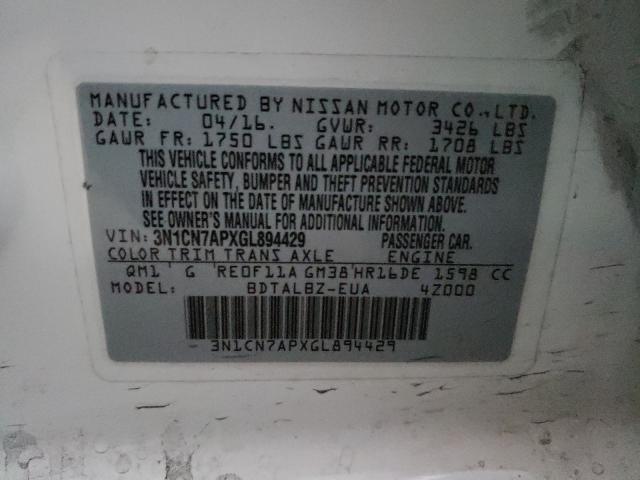 2016 NISSAN VERSA S - 3N1CN7APXGL894429