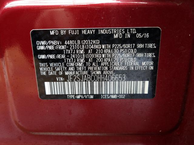 2017 SUBARU FORESTER JF2SJABC0HH406653