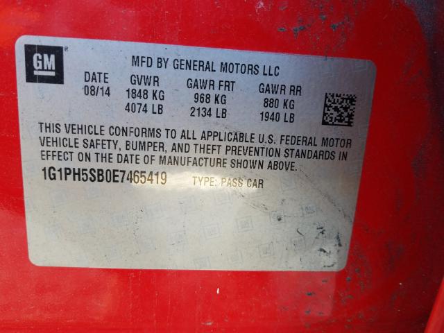 2014 CHEVROLET CRUZE ECO 1G1PH5SB0E7465419