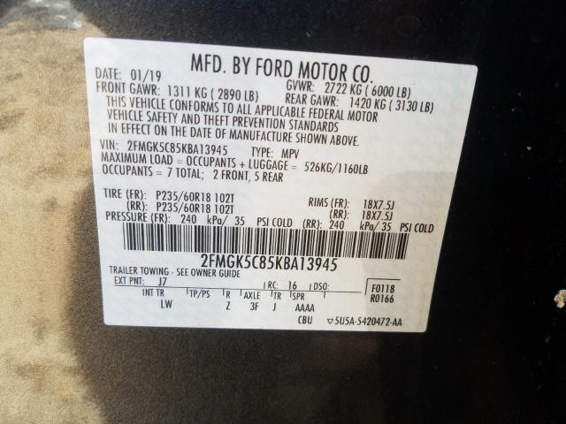 2019 FORD FLEX SEL 2FMGK5C85KBA13945