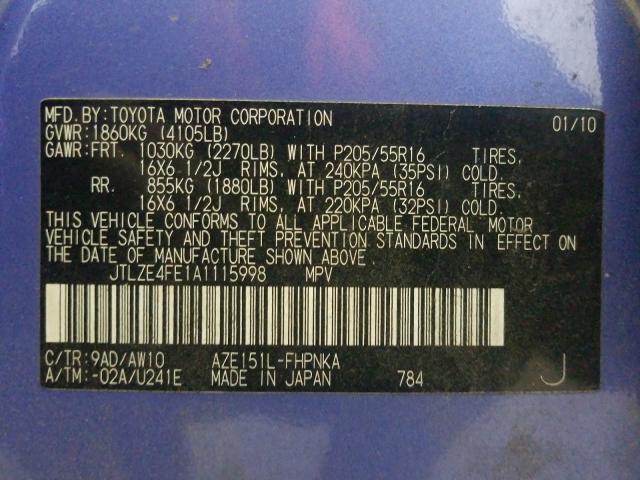 2010 TOYOTA SCION XB JTLZE4FE1A1115998