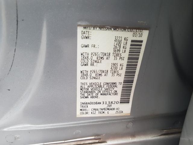 2010 NISSAN TITAN XE 1N6BA0ED8AN313820