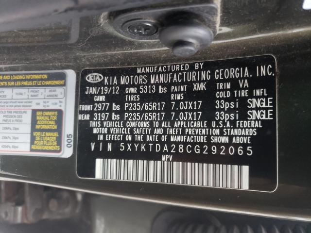 2012 KIA SORENTO BA 5XYKTDA28CG292065