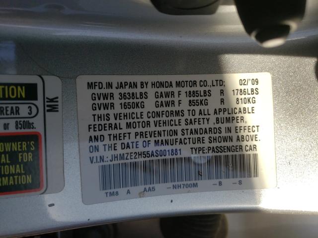 2010 HONDA INSIGHT LX JHMZE2H55AS001881