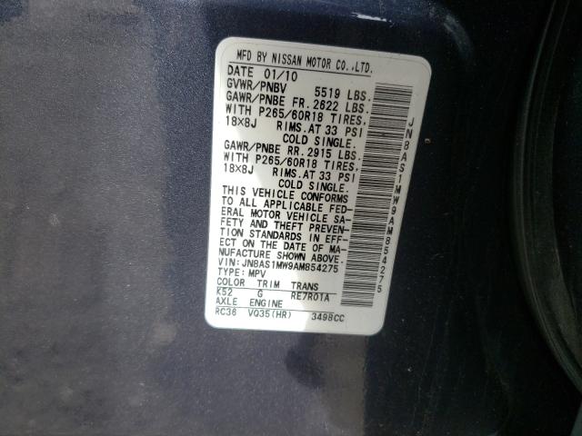 2010 INFINITI FX35 JN8AS1MW9AM854275
