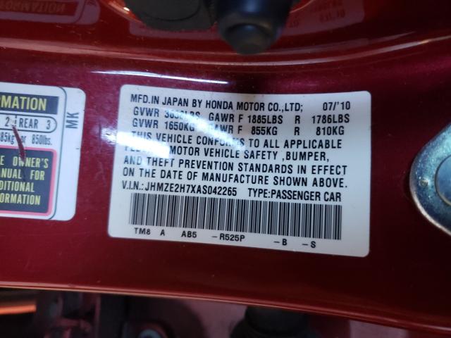 2010 HONDA INSIGHT EX JHMZE2H7XAS042265