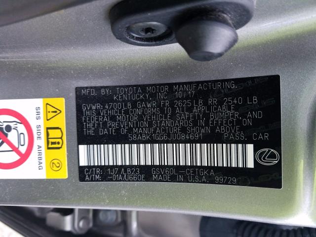 2018 LEXUS ES 350 58ABK1GG6JU084691