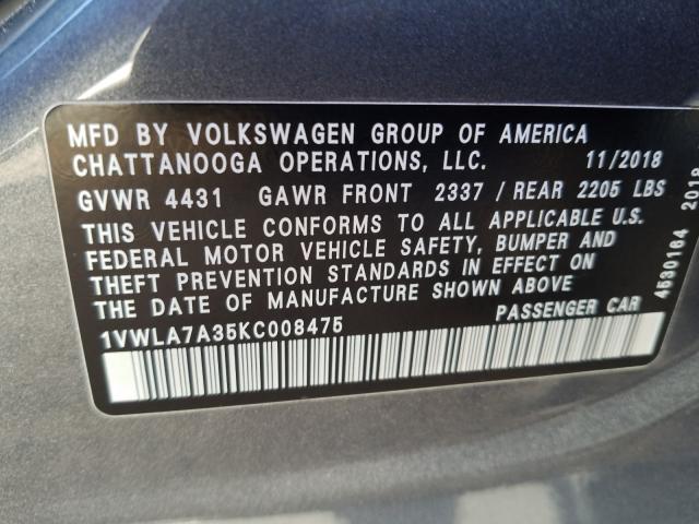 2019 VOLKSWAGEN PASSAT WOL 1VWLA7A35KC008475