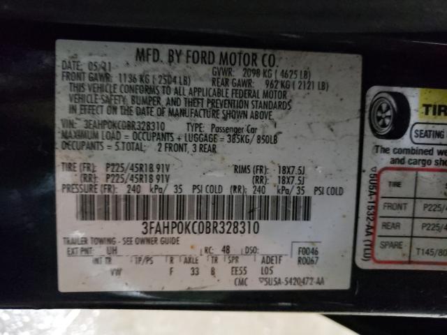 2011 FORD FUSION SPO 3FAHP0KC0BR328310
