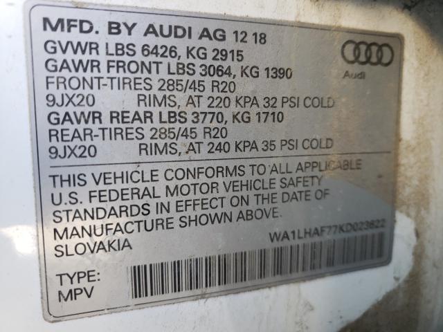 2019 AUDI Q7 PREMIUM WA1LHAF77KD023622