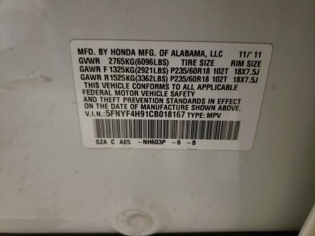 2012 HONDA PILOT TOUR 5FNYF4H91CB018167