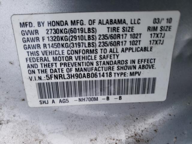 2010 HONDA ODYSSEY TO 5FNRL3H90AB061418