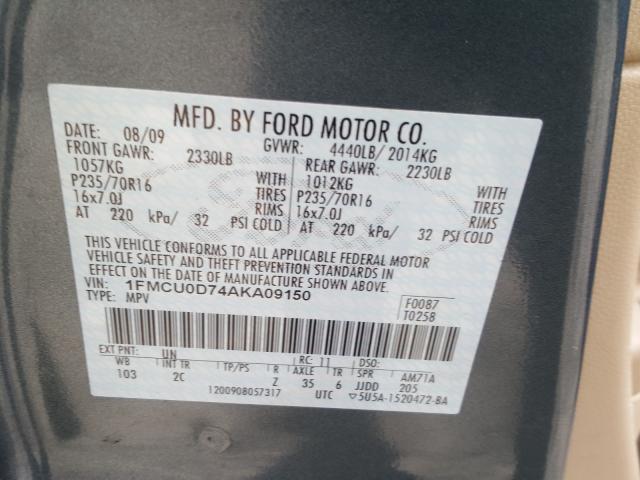 2010 FORD ESCAPE 1FMCU0D74AKA09150