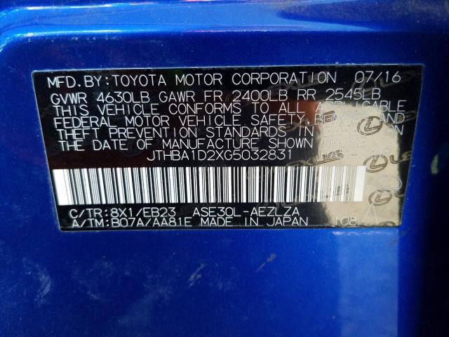 2016 LEXUS IS 200T JTHBA1D2XG5032831