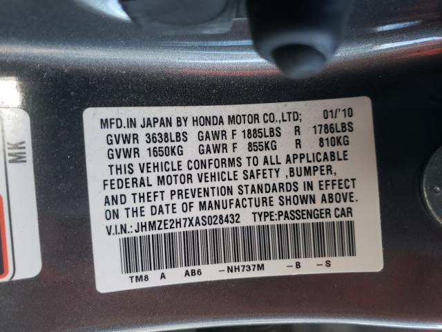 2010 HONDA INSIGHT EX JHMZE2H7XAS028432