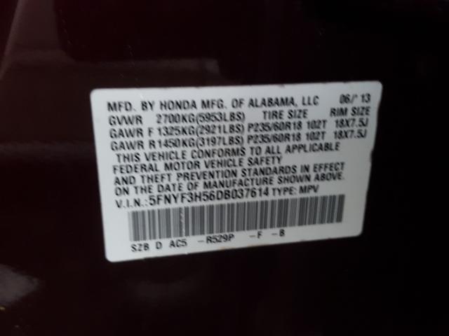 2013 HONDA PILOT EXL 5FNYF3H56DB037614