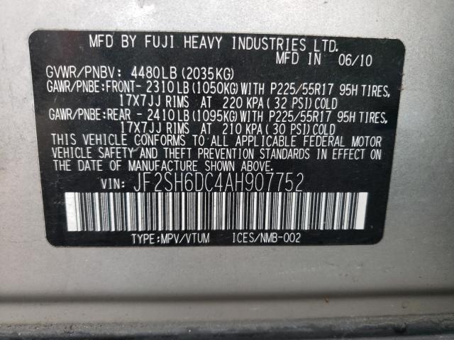 2010 SUBARU FORESTER 2 - JF2SH6DC4AH907752