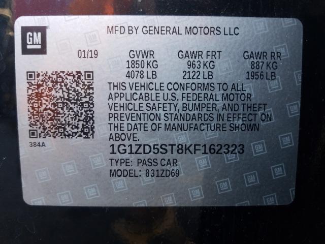 2019 CHEVROLET MALIBU LT 1G1ZD5ST8KF162323