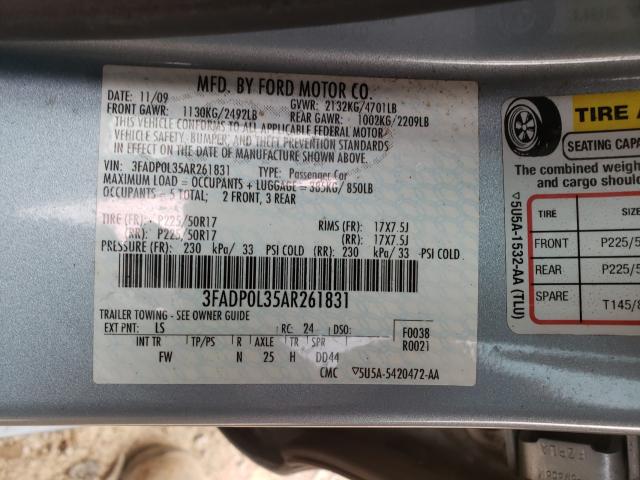 2010 FORD FUSION HYB 3FADP0L35AR261831