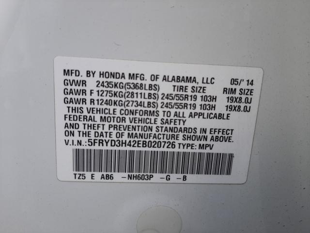 2014 ACURA MDX TECHNO 5FRYD3H42EB020726