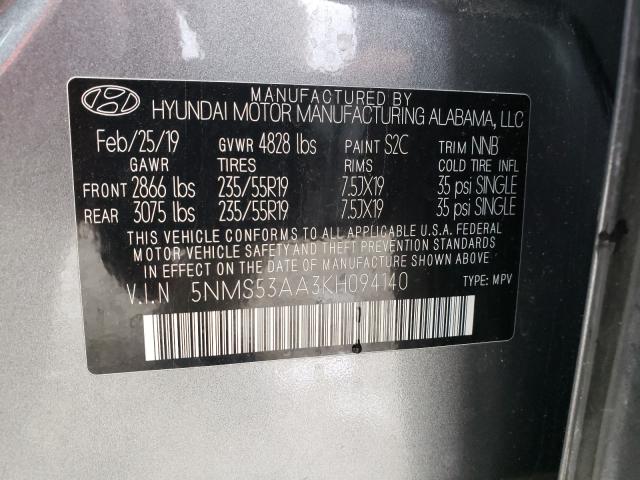 2019 HYUNDAI SANTA FE L 5NMS53AA3KH094140