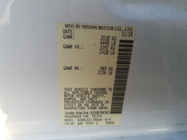 2019 NISSAN ALTIMA SV 1N4BL4DW5KN308900