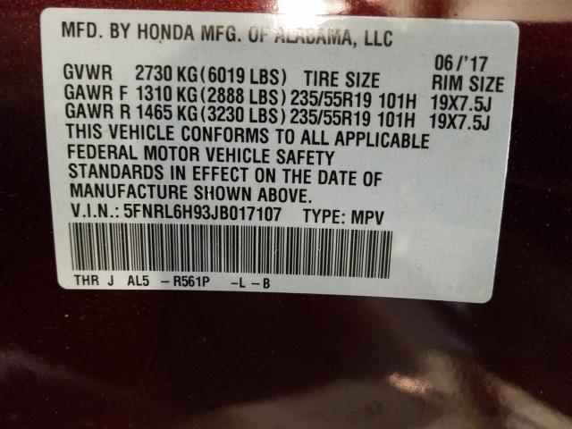 2018 HONDA ODYSSEY EL 5FNRL6H93JB017107