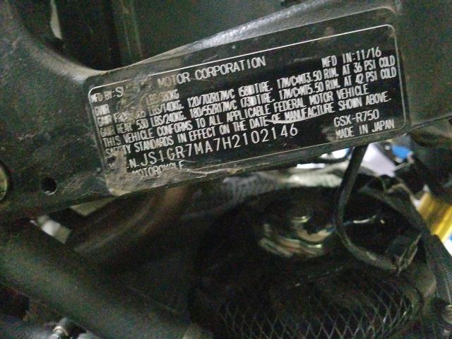 2017 SUZUKI GSX-R750 JS1GR7MA7H2102146