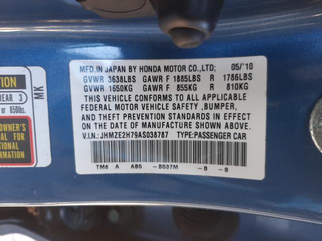 2010 HONDA INSIGHT EX JHMZE2H79AS038787