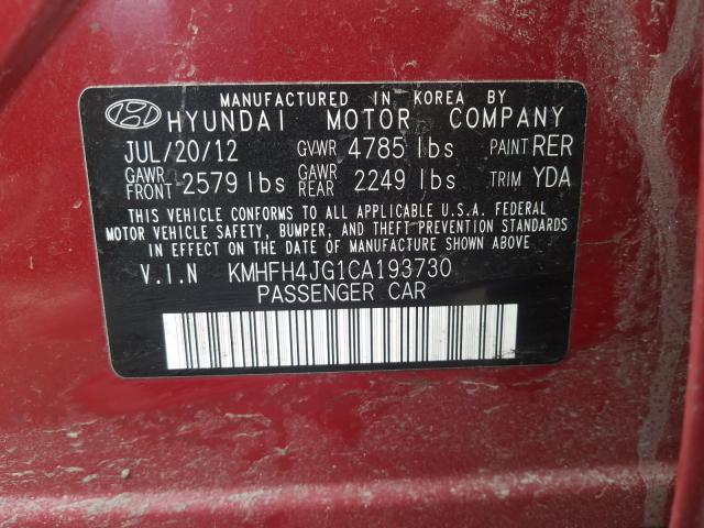 2012 HYUNDAI AZERA GLS KMHFH4JG1CA193730
